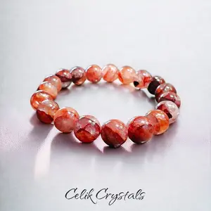 Fire Quartz Red Hematoid Quartz Bracelet Natural Stones for Unisex Positive Energy & Self Esteem Boosting Crystal Healing