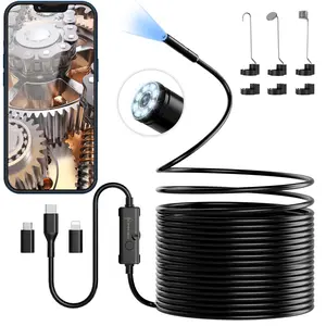 Endoscope Camera with Light, 1920P HD Borescope Camera with 8 Adjustable LED Lights, 16.4ft Semi-Rigid Snake Camera with Light, IP67 Waterproof 7.9mm Inspection Camera for iOS and Android