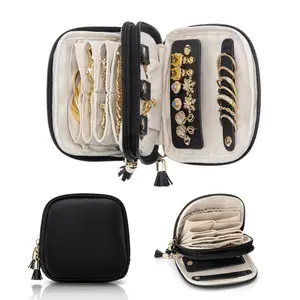 Portable travel jewelry case, small PU leather jewelry organizer box, mini storage bag for rings, earrings, necklaces, and bracelets for women, gifts for girls, vacation essentials
