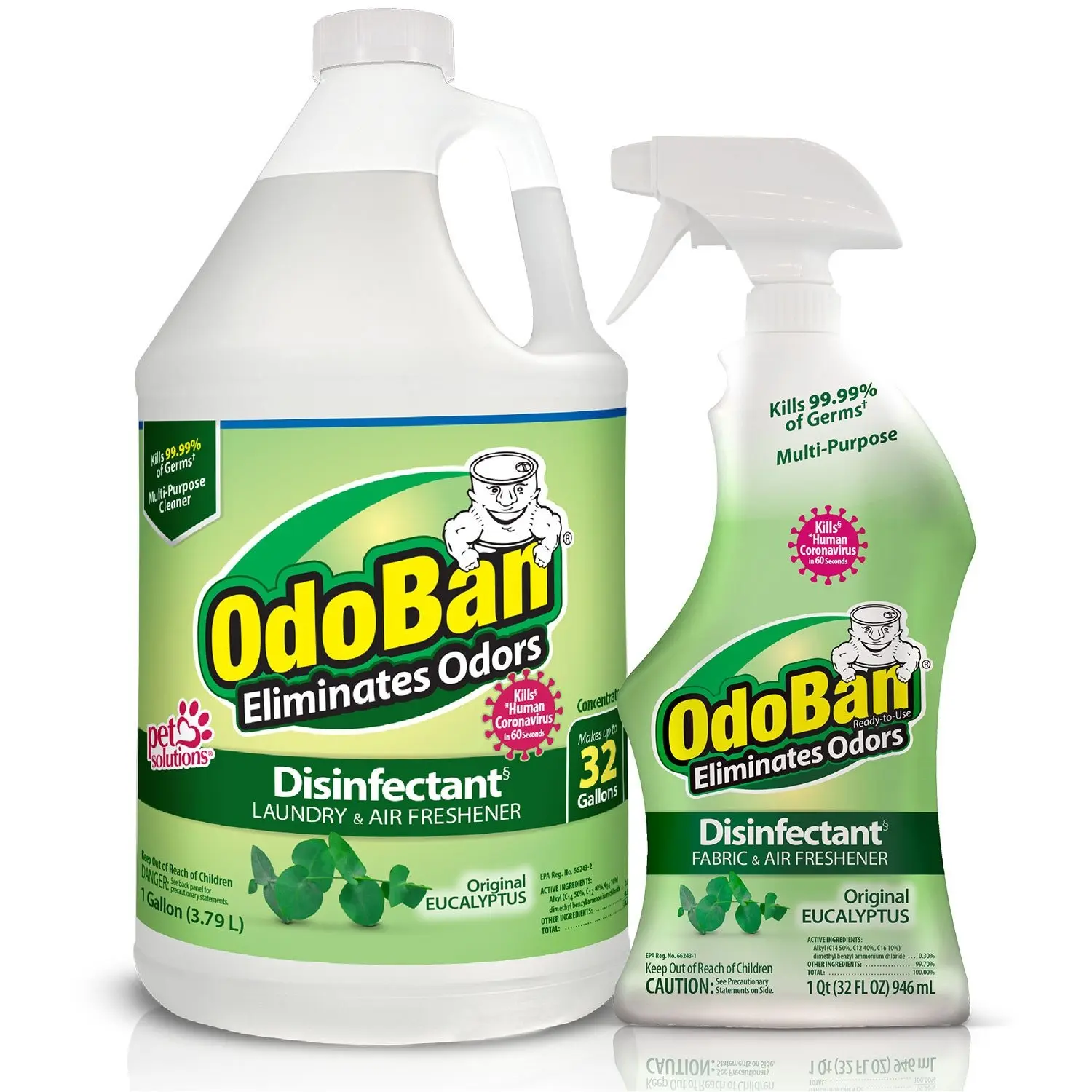 OdoBan Eucalyptus Scented Liquid Disinfectant & Odor Eliminator Household Cleaning Kit - 1 gal. Concentrate, 32 oz. Ready-to-Use Spray, Multi Functional Cleaner, Powerful Stain Remover (Pet Supplies)