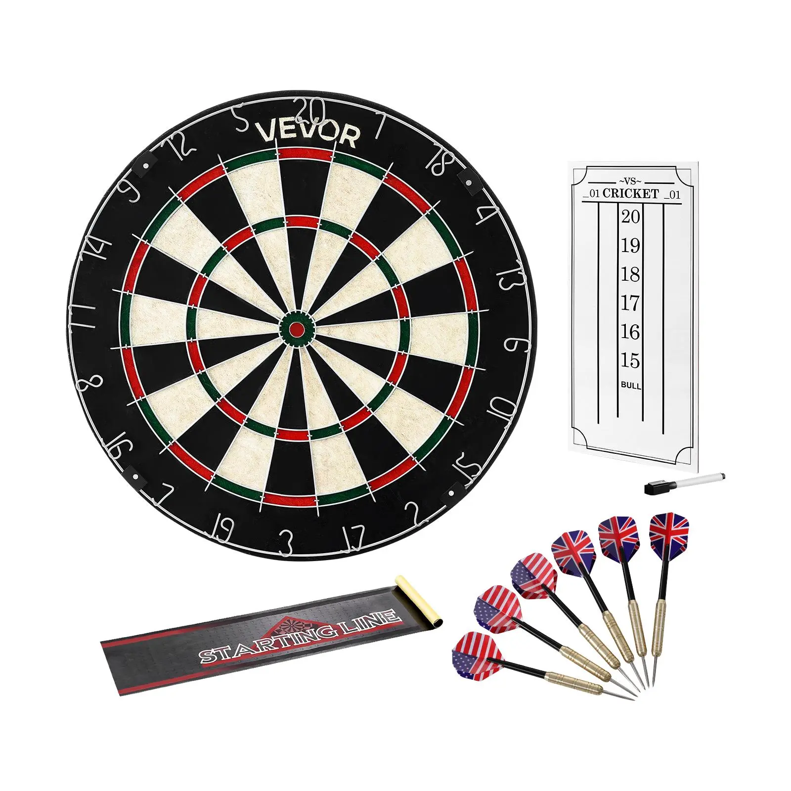 Professional Sisal Fiber Dartboard, Self-Healing 17.76-Inch Board with Staple-Free Bullseye for High Points, Complete Set for Friends with 6 Darts & Scoring Kit, Family, 17.76-Inch Diameter, Family Board Games, 13.5-Inch Target Area
