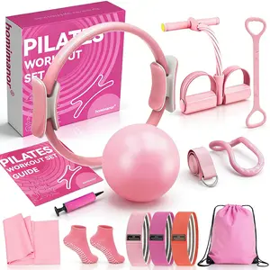 homimanor Pilates Ring Set for Women Home Workout, Pilates Equipment Set for Beginners with 15'' Magic Circle, 9.8" Yoga Ball and Resistance Bands, Pilates Kit for Full Body Toning