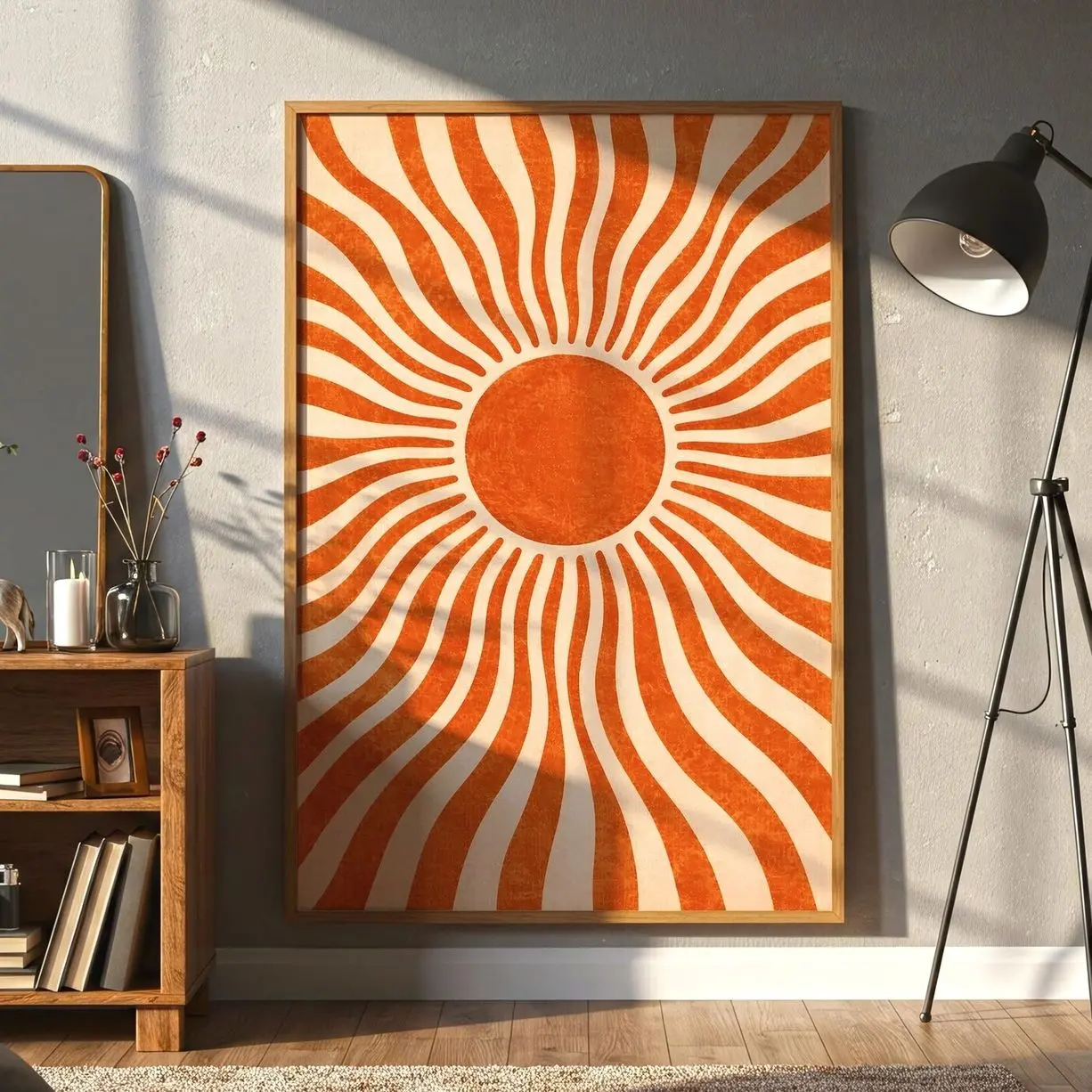 Orange Sun Bauhaus Wall Art, Mid Century Modern Abstract Print, Minimalist Boho Decor 2