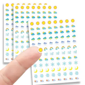 Weather Stickers for Planner, 288 Mini Vinyl Dot Stickers, 1/3” Dot Weather Tracker/Essential Productivity Life/Bullet Bujo Journal (Three Sheets), Sun, Stars, Clouds, Rain, Snow, Wind