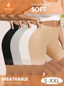 4 Pack Women's High Waist Firm Tummy Control Shorts, Shaping and Lifting Design, High Compression Shapewear, Seamless Safety Underwear for All Seasons, Casual Comfort and Lace Pattern