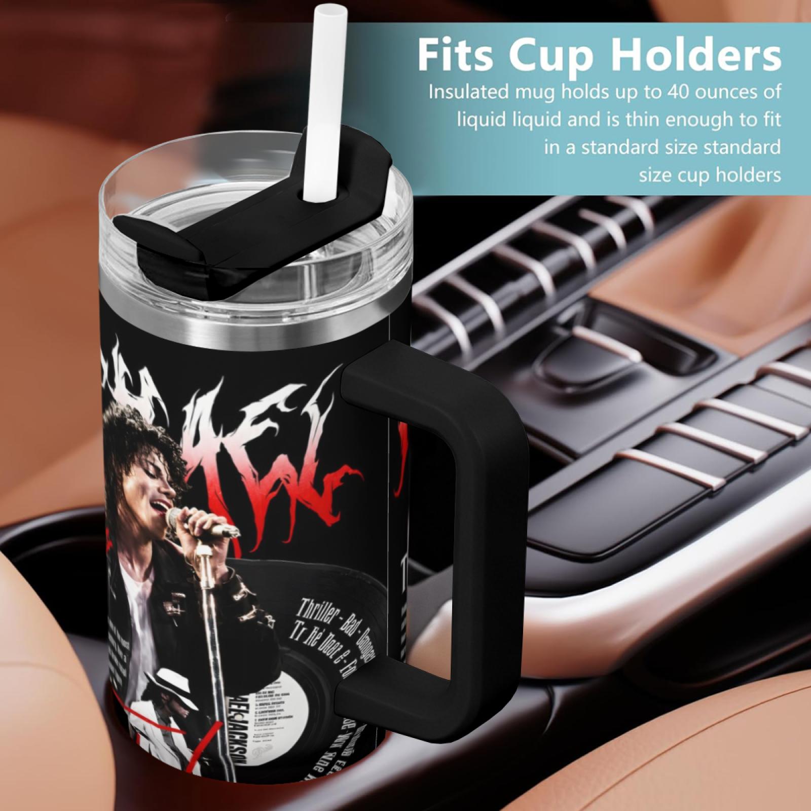 MJ King of Pop 40oz Tumbler with Handle, Michael Jackson Music Legend Moonwalk Style Insulated Travel Mug, TikTok Viral FYP Cup