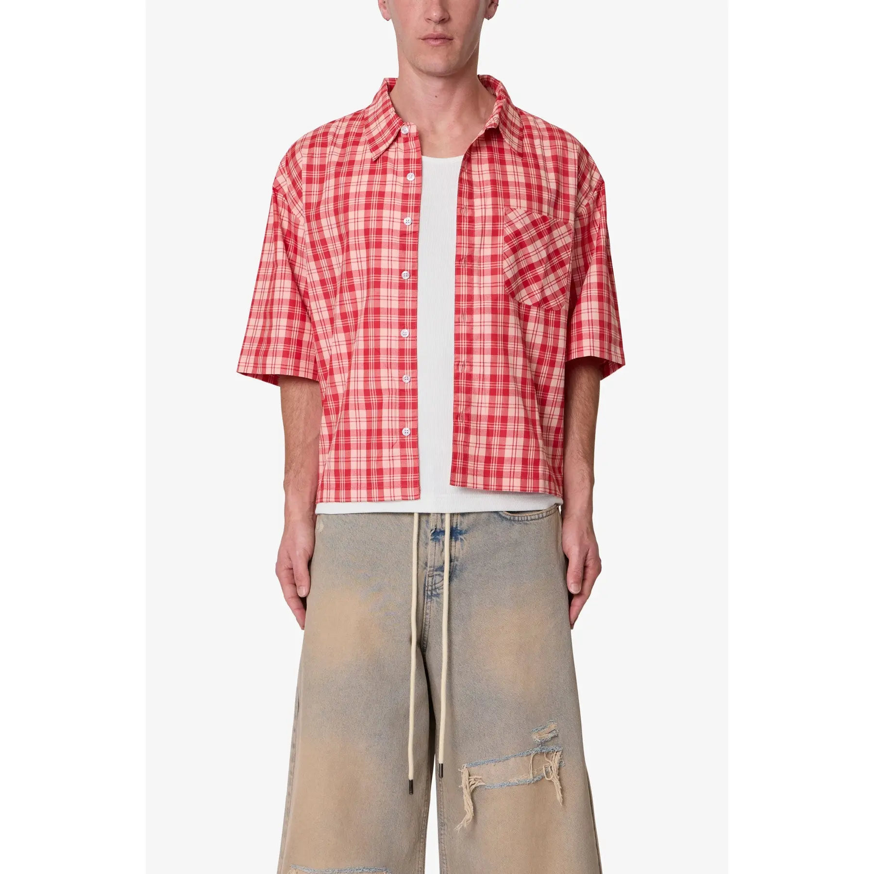 mnml Crop Flannel S/S Shirt - Red