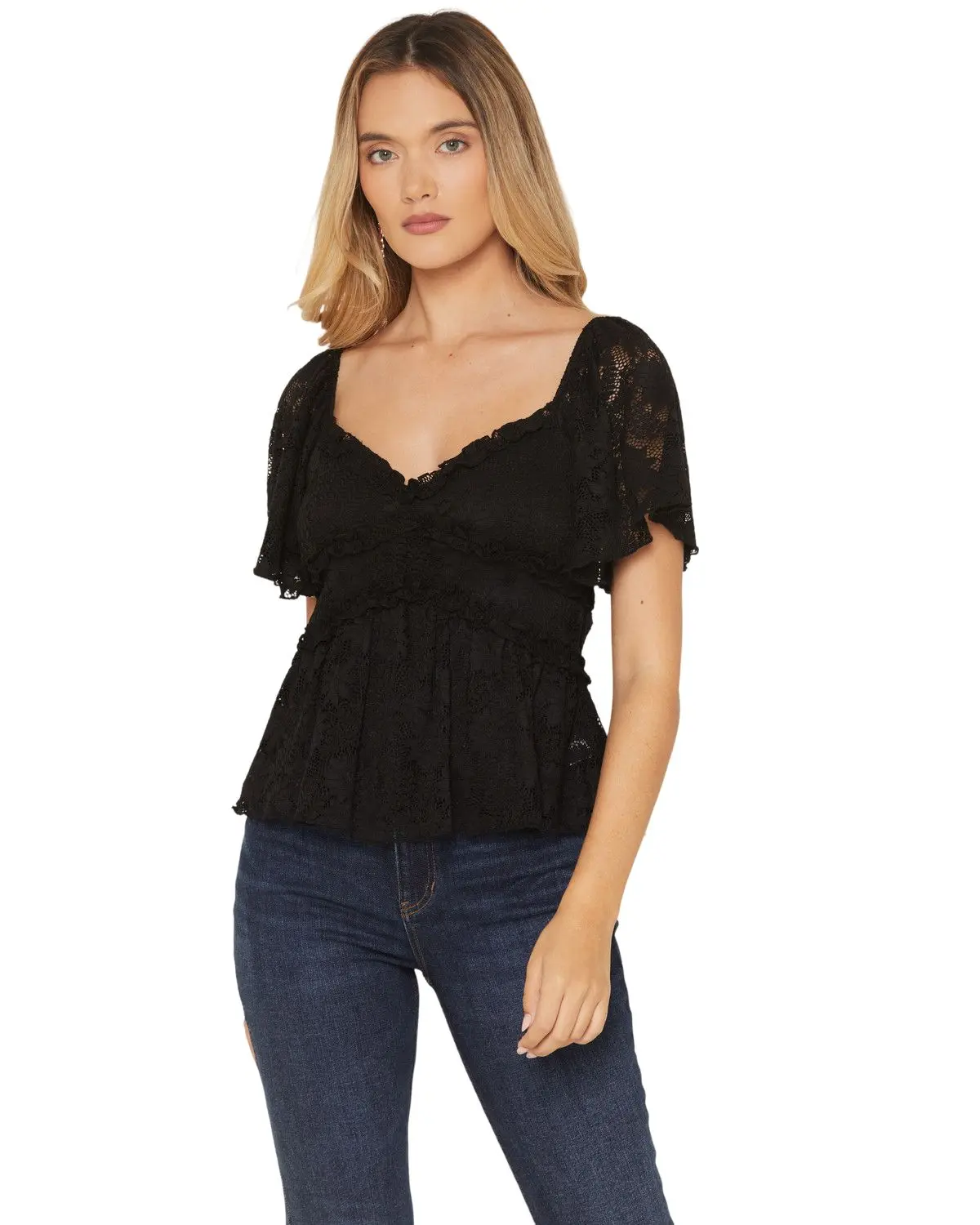 Originality Women's Women'S Flutter Sleeve Ruffle Peplum Top - A2769k793ji-Blk