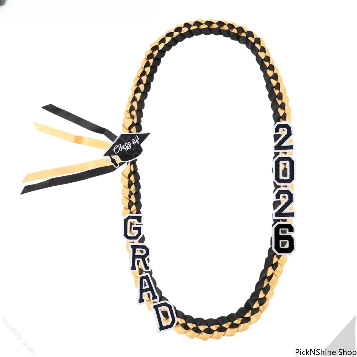 Class of 2026 Braided Ribbon Unisex Graduation Lei - Synthetic Ceremony Gift with Adjustable Money Holder, GRAD-Cap Charms, Lettered Fashion Accessory