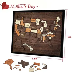 【Mother's Day】Wooden U.S.A, Map puzzle, travel map puzzle, anniversary gift, children's geography puzzle, or perfect holiday gift for couples and families, record your journey, memory making, home decor, unique traveler gift, best Mother's Day gift