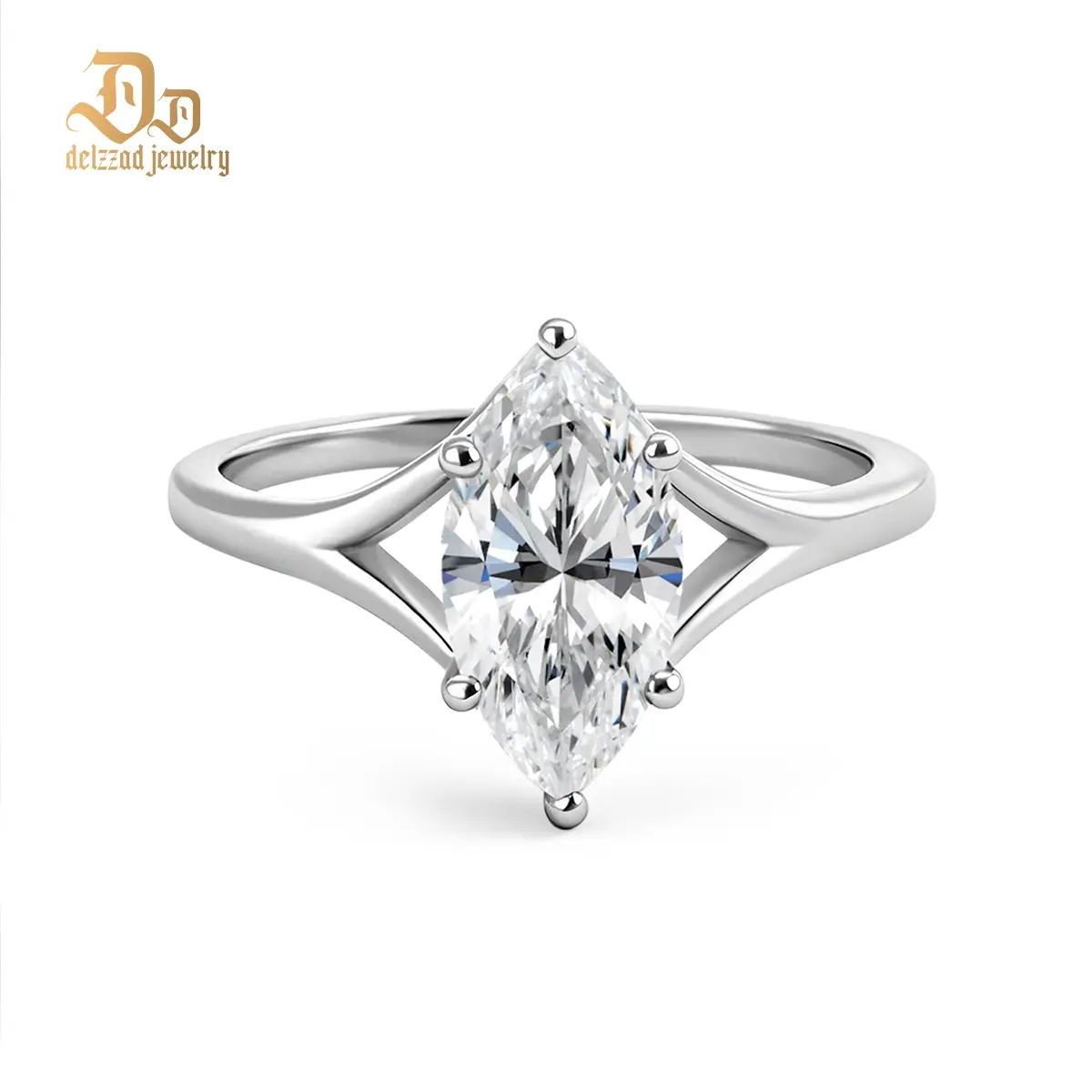 Delzzad 2ct Cathedral Split Shank Solitaire Marquise Engagement Ring Band Synthetic Moissanite Ring Jewelry S925 Perfect Birthday Engagement Wedding Anniversary Christmas Gift