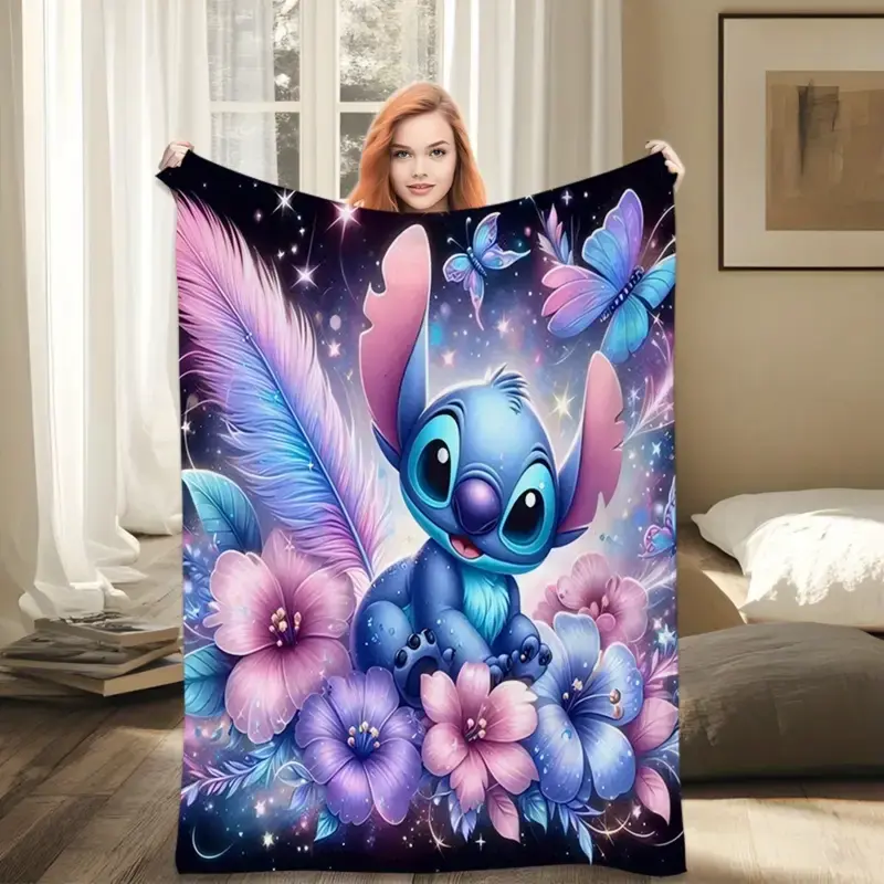 [SummerVibes] DISNEY CLASSIC Stitch Flannel Blankets, Comfortable and Warm for All Seasons, Perfect for Sofas, Beds, Travel and Office Decorations, Graduation Season, Easter, Mother's Day, Father's Day, Birthdays and Parties