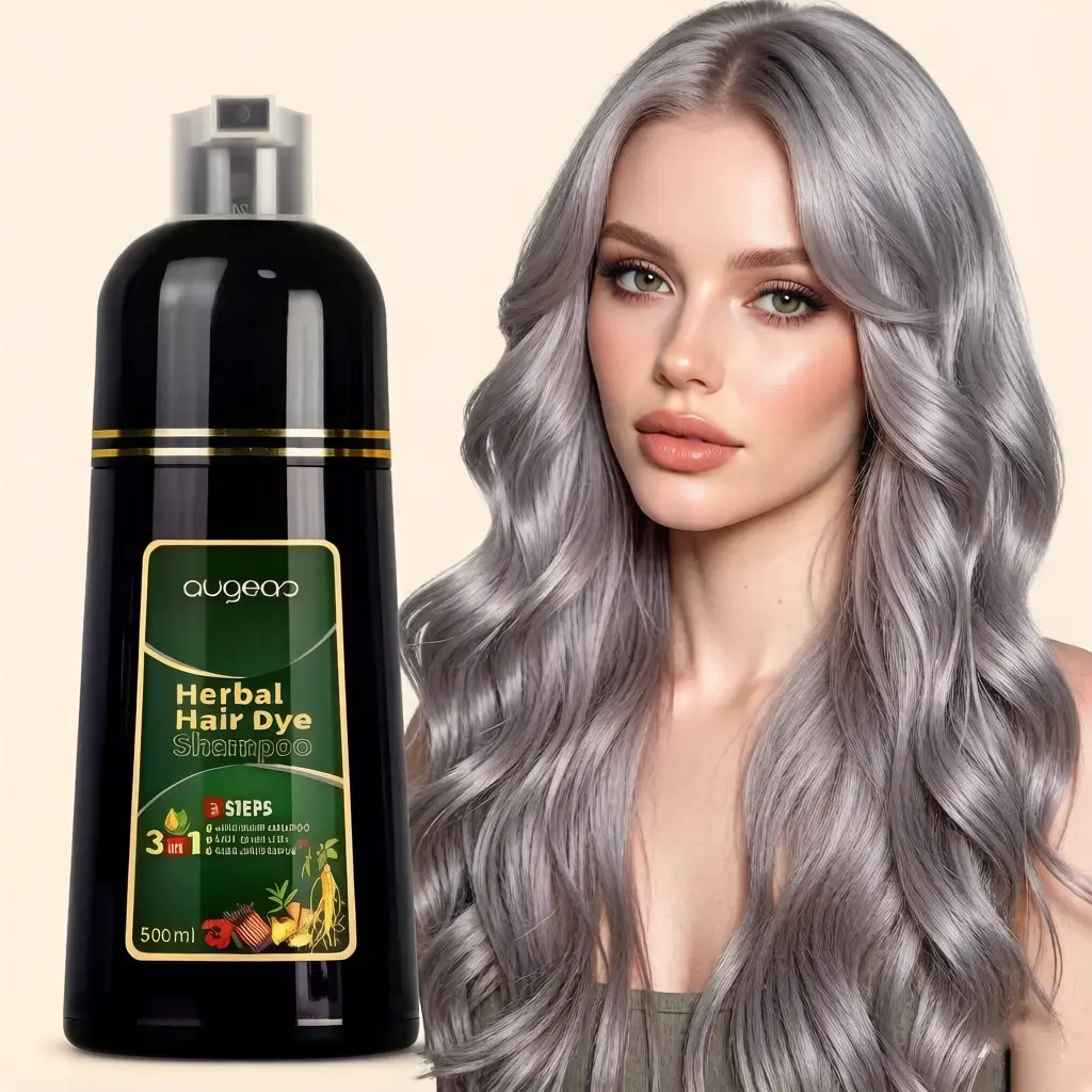 3-in-1 Silver Gray Hair Dye Shampoo for Men & Women – Covers Gray Hair & Beard in 10 Minutes, Natural Plant-Based Herbal Formula, Vegan & Ammonia-Free, Salon-Quality Color Lasts Up to 4 Weeks, Hair Care & Coloring in One, 500ml Haircare