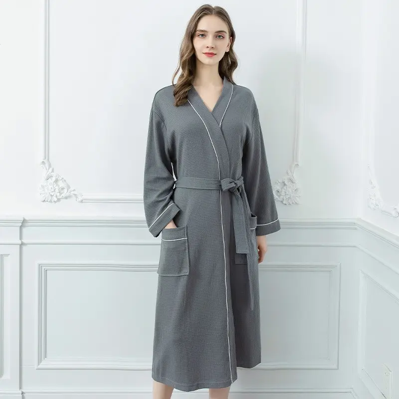 Long Spring and Autumn Couple Thin Waffle Absorbent Yukata Bathrobe