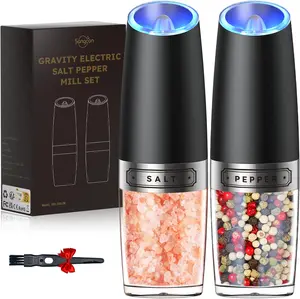 Gravity Electric Salt and Pepper Grinder Set Automatic Shakers Mill Grinder with LED Light, BATTERY POWERED Adjustable Coarseness One Hand Operation, Upgraded Larger Capacity