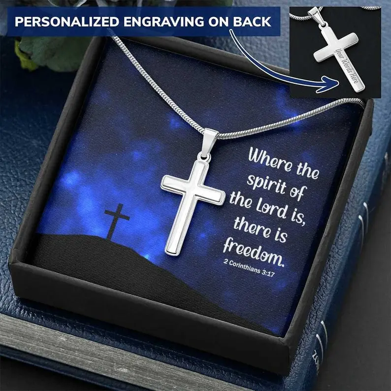 Personalized Cross Necklace With Engraving - Baptism Gift, Gift For Easter, Birthday | Necklace Gift For Son, Daughter, Grandson
