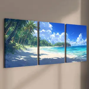 Wooden Framed Canvas Painting, 3 Counts/set Seaside Natural Scenery Pattern Wall Art, Modern Home Decor, Wall Decor for Home Living Room Bedroom Office, Ornaments, Modern Home Decoration