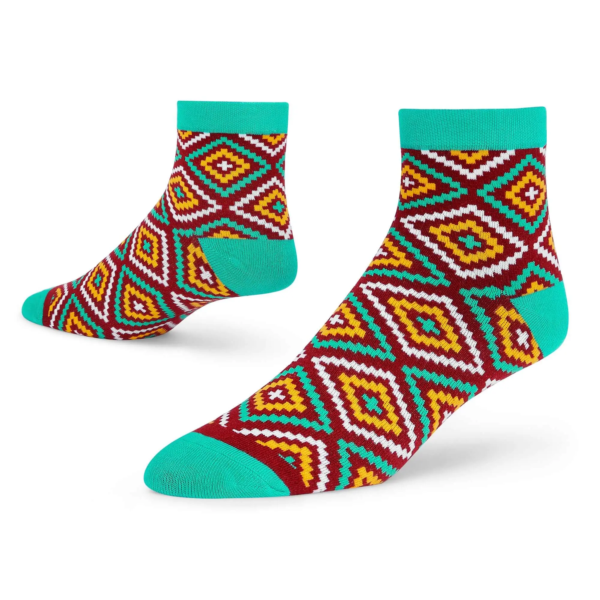 Turquoise Cotton Ankle Socks: RANGOLI Ankle Length Socks