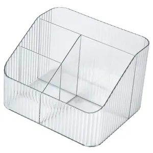 Large Capacity Makeup Brush Holder,4 Slot Makeup Brush Cup,Vintage striped Make Up Brush Holder,for Vanity Decor,Bathroom Countertops,Desk Storage Container,Cosmetic Display cases,Cosmetics Storage Box,Cosmetic Organizer