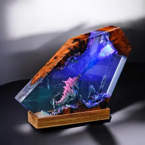 Handcrafted Epoxy Resin Godzilla King Monster Figurines Diorama with Atomic Breath Effect - Premium Desk Decor Ornament Gift Collectible