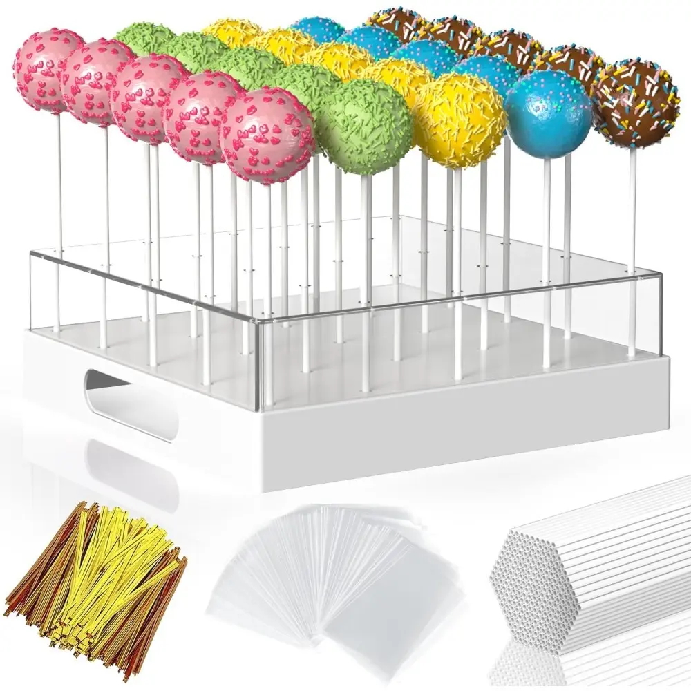 Cake Pop Stand,25 Holes Clear Cake Pops Display Holder,Cake Pop Sticks Kit, Candy Pop Holder,cake pop mold for Party,Wedding,Birthday(White,1-Pack)