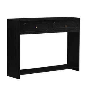 Giratree Fluted Console Table with Oval Drawers, Mid-Century Narrow Entryway Table with Open Storage Shelves, Modern Accent Table for Hallway, Living Room, Behind Couch, Stable MDF Structure with Safe Rounded Corners