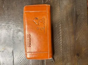 Pre-owned Canvas Small Leather Goods PEANUTS Snoopy Brown Zip Around Long Wallet