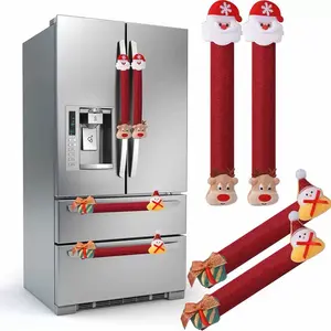 Christmas Decoration Linen Set, 4-Piece Refrigerator Handle Covers Cartoon Santa Claus Microwave Grip Sets, Festive Home Decor Accessories
