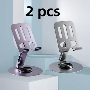 2PCS Phone Tablet Holder Metal Phone Stand 360° Rotation All Kinds Cellphone Foldable Scalable Office Desk Adjustable Portable for Travel for Men and Women
