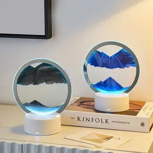 Multi-Color 3D Dynamic Sand Painting Lamp, Rotatable Flowing Sand Art Table Lamp, 7W LED USB Night Light, Creative Glass Sandscape Decor for Home Office, Relaxing Gift