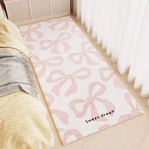 Modern Minimalist Sweet Girl Heart Bow Print Carpet Mat, Soft Washable Rug for Living Room Bedroom, Home Decor Style, Washable Runner Rugs, Home Decorative Rug, Contemporary Rugs