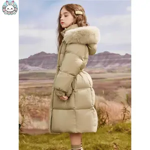 ABC-Girls' Large Fur Collar Hooded Coat with Padded Insulation - Mid-Length Winter Jacket, Full-Zip Front Closure, Loose Fit & Large Pockets, Warm Outerwear for Older (Autumn/Winter) - Stylish Casual Outerwear with Drawstring Hood & Polyester Lining,