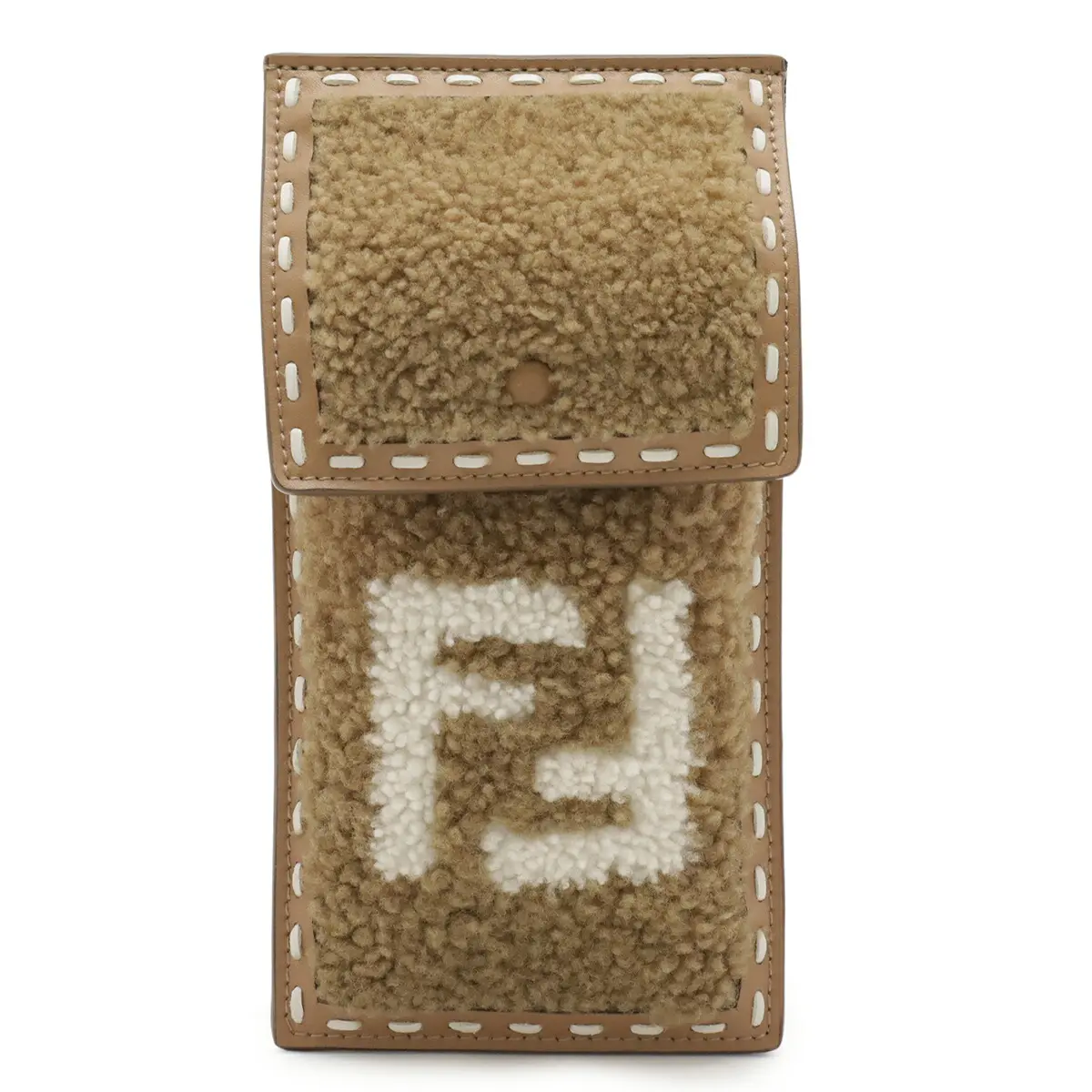 Pre-owned FENDI Calfskin Small Leather Goods FF Logo Shearling Phone Pouch