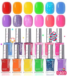 Beetles Glossy Nail Polish Set - Quick Dry Summer Nail Polish Kit Hot Pink Green Blue Yellow Red Regular Air Quick Dry Fingernail Polish Pack for Women Gift Beetles Cocktails Manicure Coverage  #TikTokShopBacktoSchool Neon Cutics Daily Cosmetic Wipe