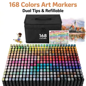 KIDGENIUS 120/168 Alcohol Markers Starter Kit Dual Tip Easy Blend Art Markers with Carrying Pouch & Color Chart 168 Vibrant Colors for Drawing Painting Ideal for New Art Creators Early Learning summerwins,summerwins