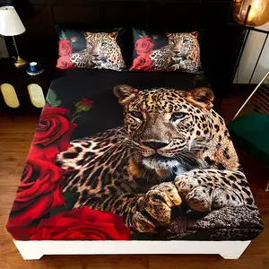 3pcs Leopard Rose Decorative Bedding Set, High-Definition Digital Print, 100% Polyester, Ideal for All Seasons, Bed Sets