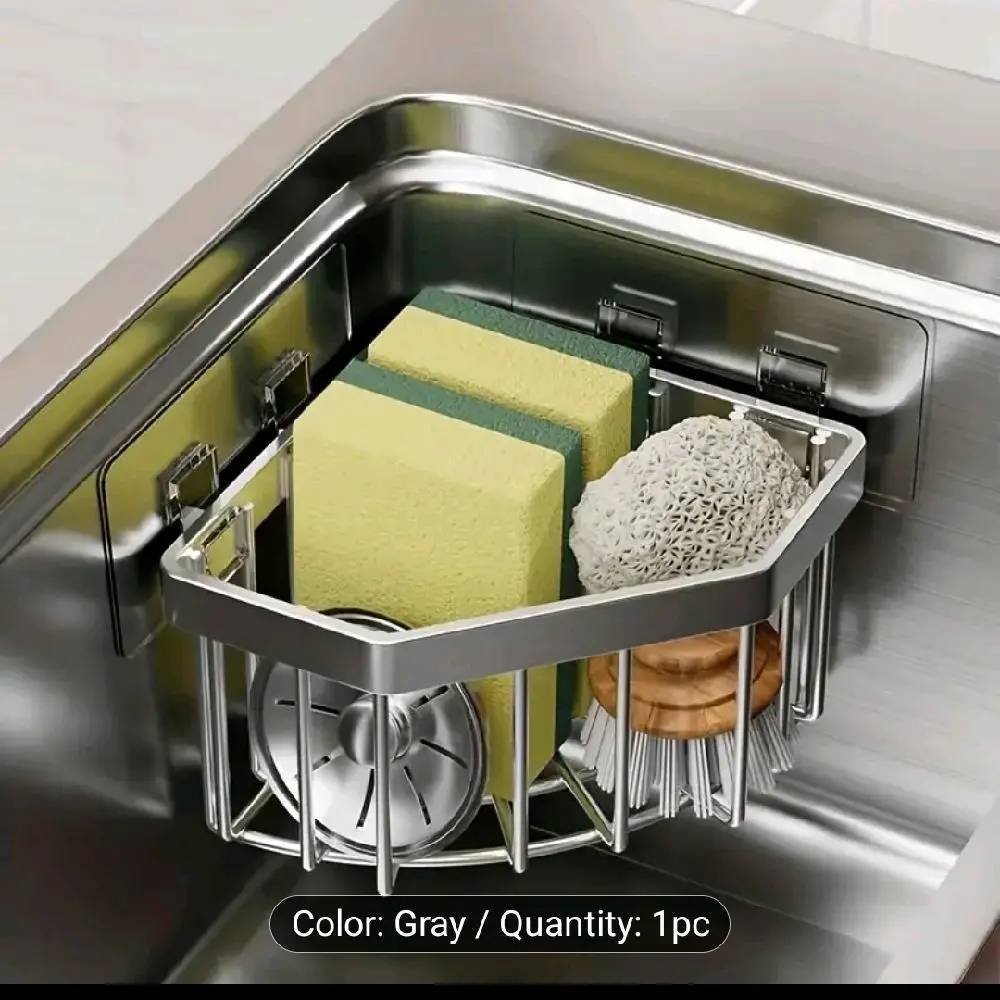 Premium Stainless Steel Kitchen Sink Organizer | Space-Saving Sponge Holder, Cleaning Supplies Drainer Rack, Hanging Faucet Drain Rack for Sponge, Brush, Towel, Scrubbers