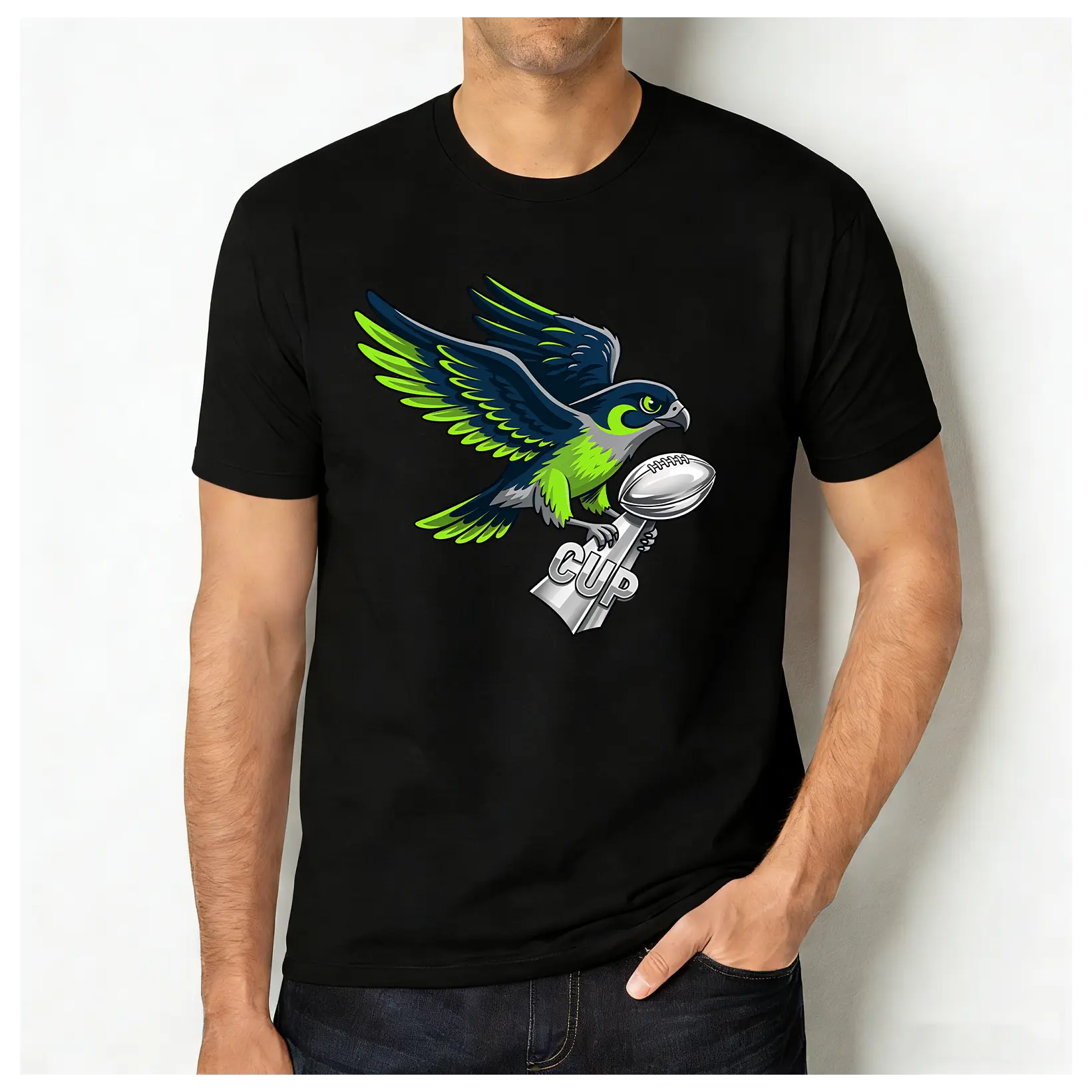 100% Cotton Unisex Football Seahawks Graphic T-Shirt, Game Day Cheering Tee for Fan, Sport Lover Gift