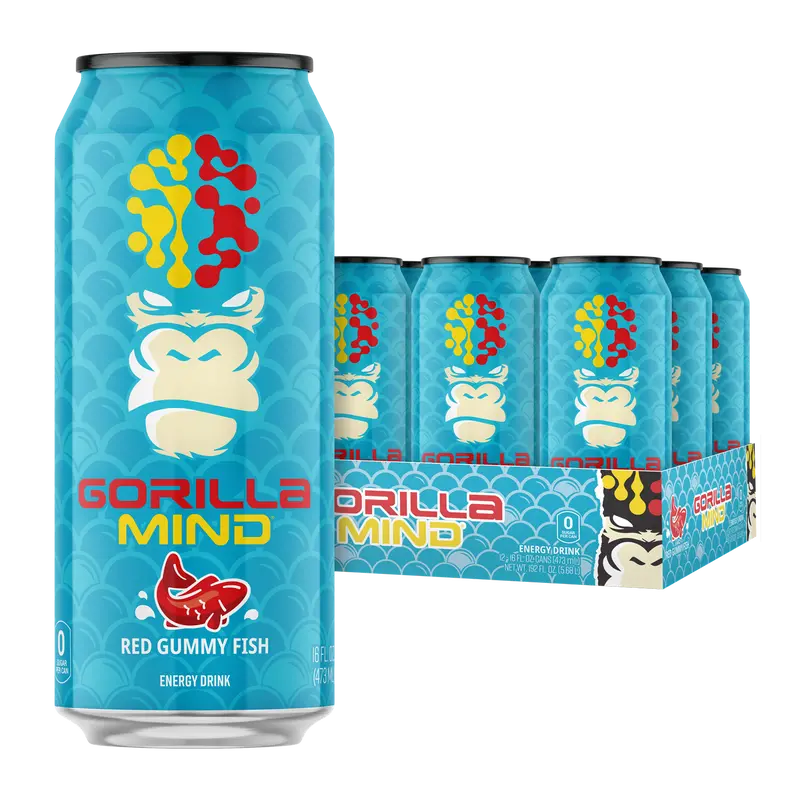 Gorilla Mind Energy Drink - Sugar Free Energy Drink - Gluten & GMO Free - 200mgs Caffeine with Nootropics - (Case of 12)