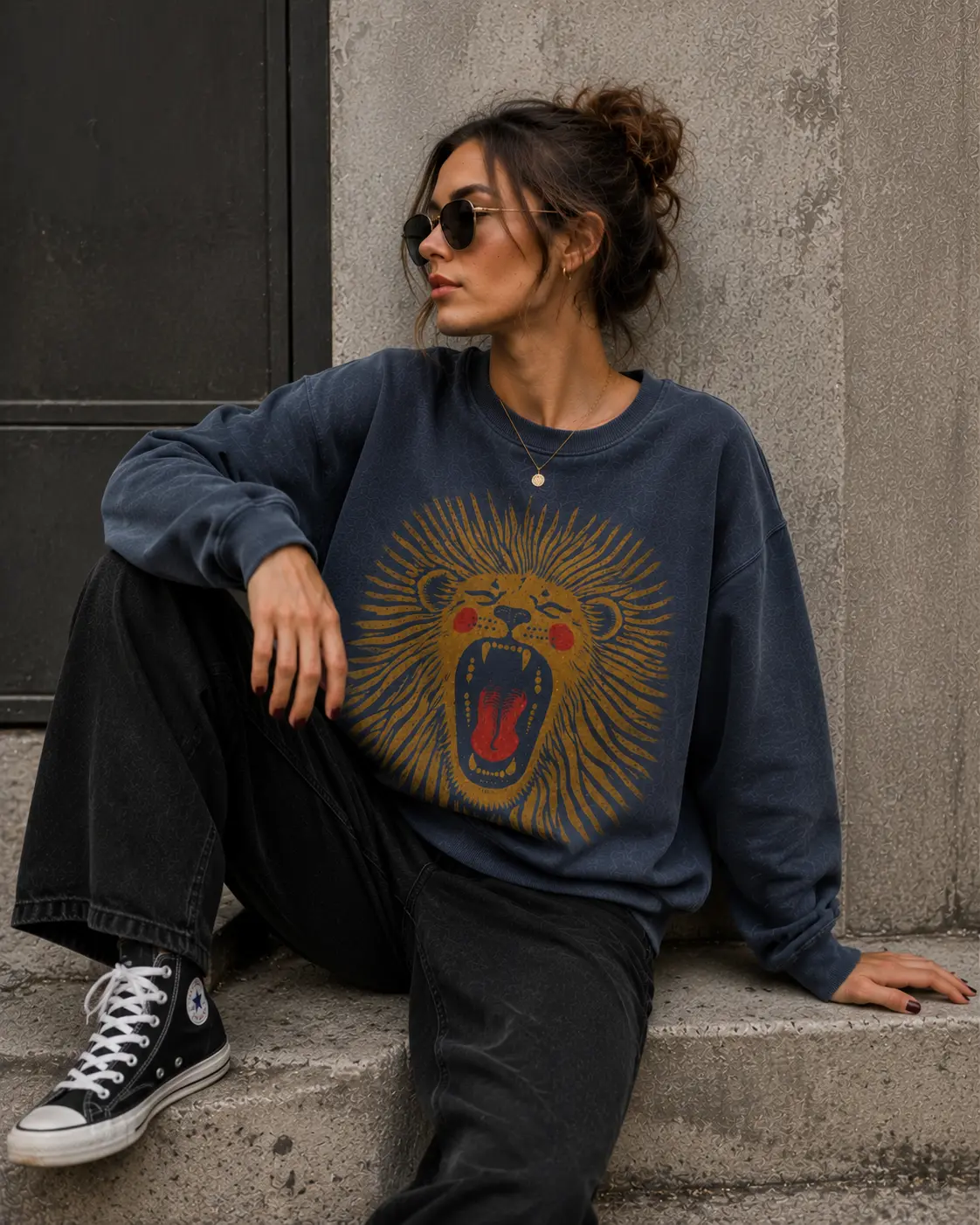 Vintage Boho Lion Sweatshirt, Oversize, Womens, Unisex Sweatshirt