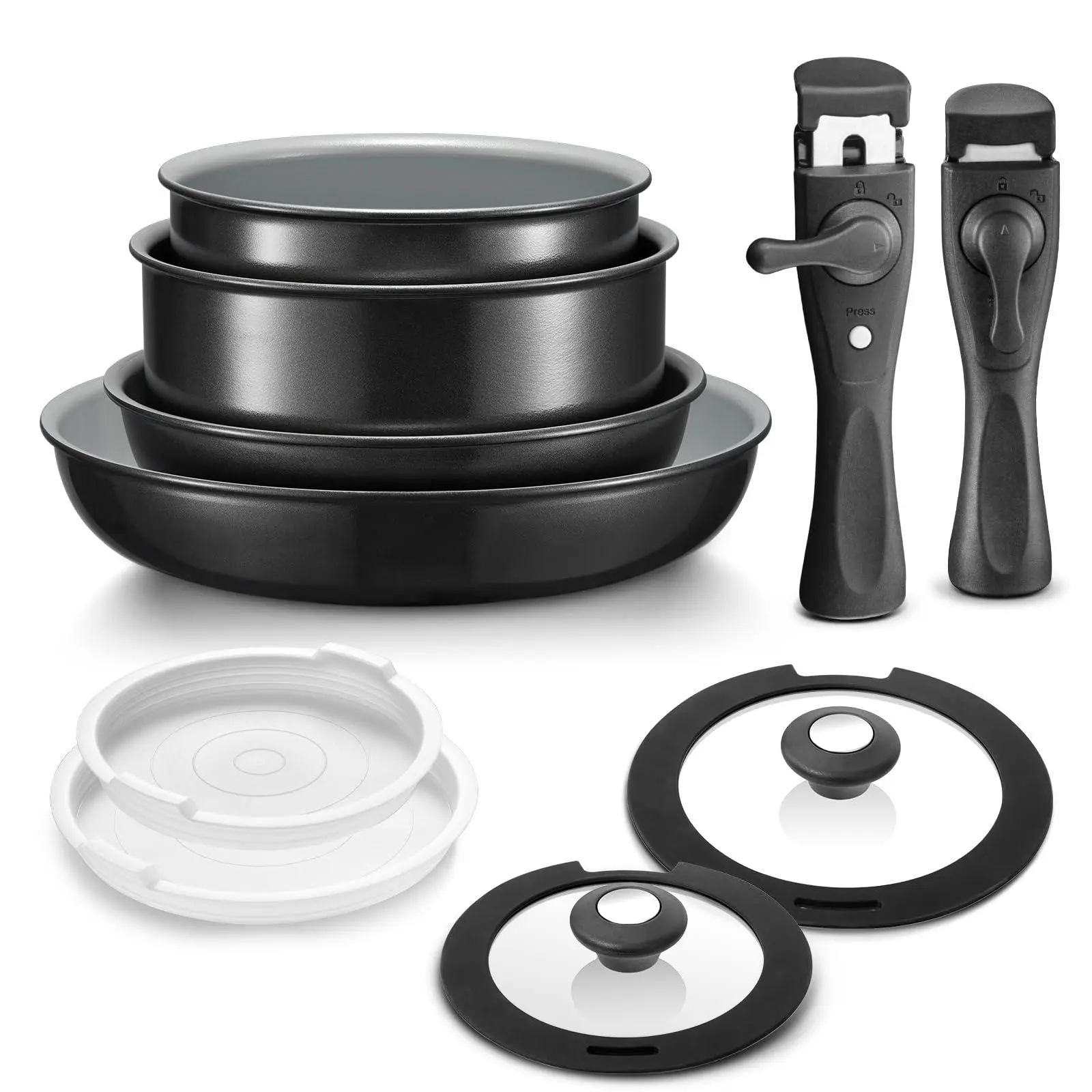Induction Cookware With Ceramic Coating  Camping Pots And Pans Set Nonstick 10pcs Detachable Handles Rv Kitchen Removable Oven Safe