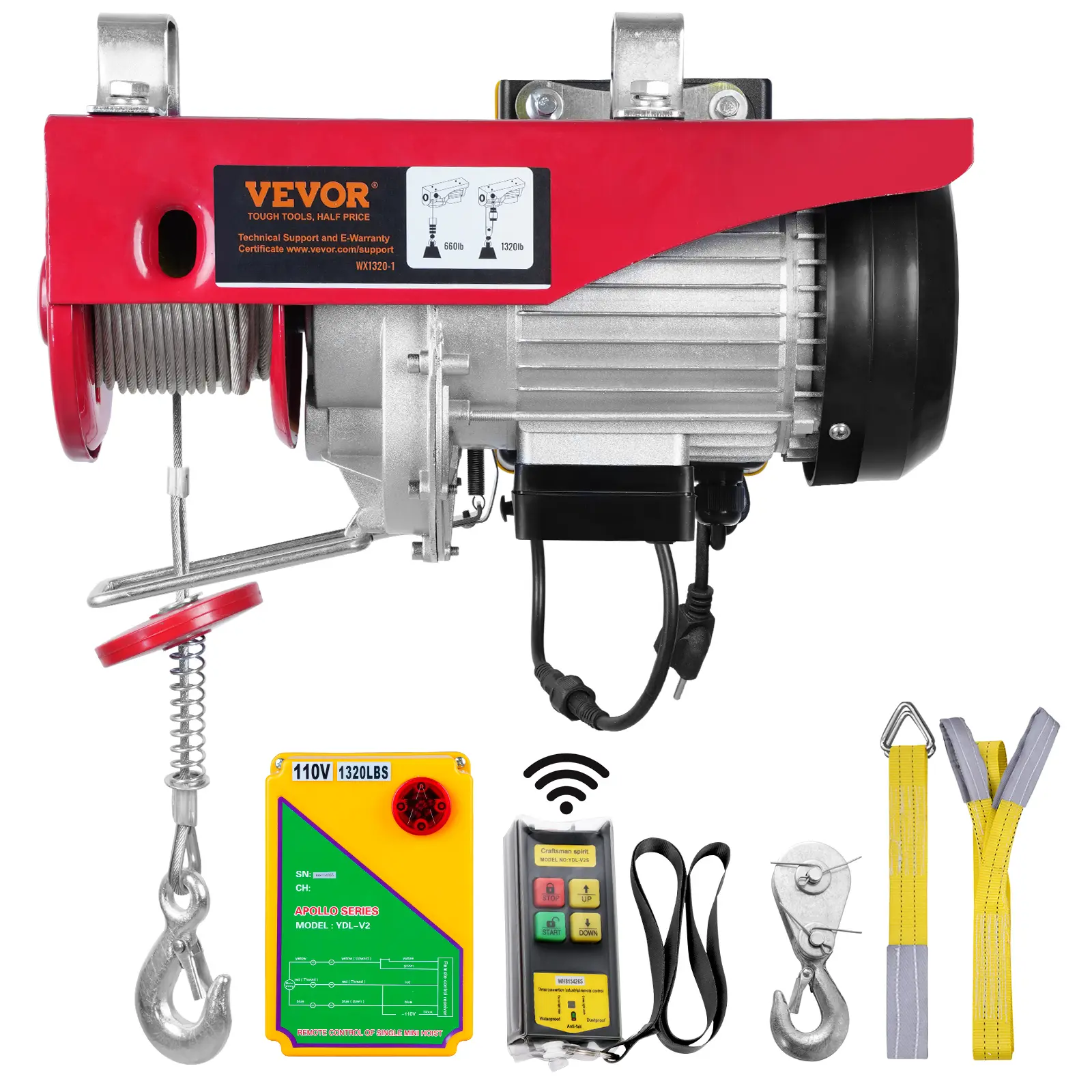 VEVOR Steel Wire Braided Electric Hoist Winch, 1320 lbs Lifting Capacity, 1150W 110V Pure Copper Motor, 40ft Single Cable Lift Height, Wireless Remote Control, Father's Day Gift for Garage, Warehouse