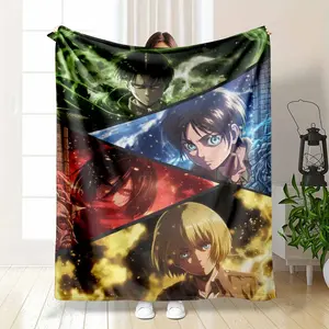 Levi Eren Mikasa Armin Elemental Battle Fan Gift Lightweight Summer AC Blanket Anime Action Energy Collage Thin Breathable Flannel Throw for AC Room Hot Sleepers Soft Cozy Sofa Bed Decor Gift Use tiktokshopspringglowup