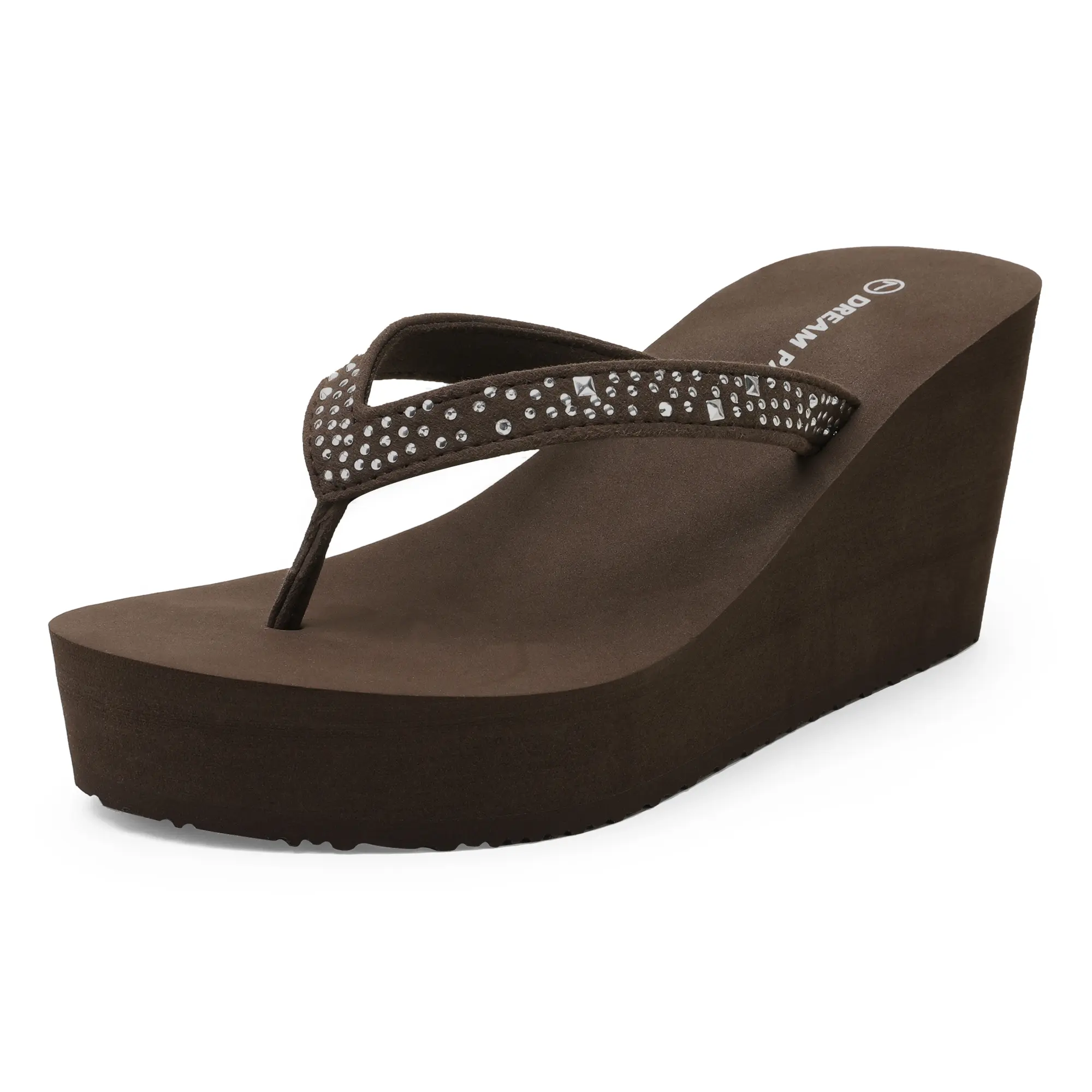 DREAM PAIRS Women's Rhinestone Thong Heel Wedge Platform Flipflop - Breathable Platform Sandals, Superior Arch Support Walking Summer Footwear