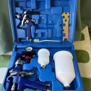 Hvlp Air Gravity Spray Set, 2 Count Sprayer Kit, 1.4mm 600ML & 0.8mm 125ML Automotive, Locking Air Regulator Gauge Sprayer for Painting (blue)