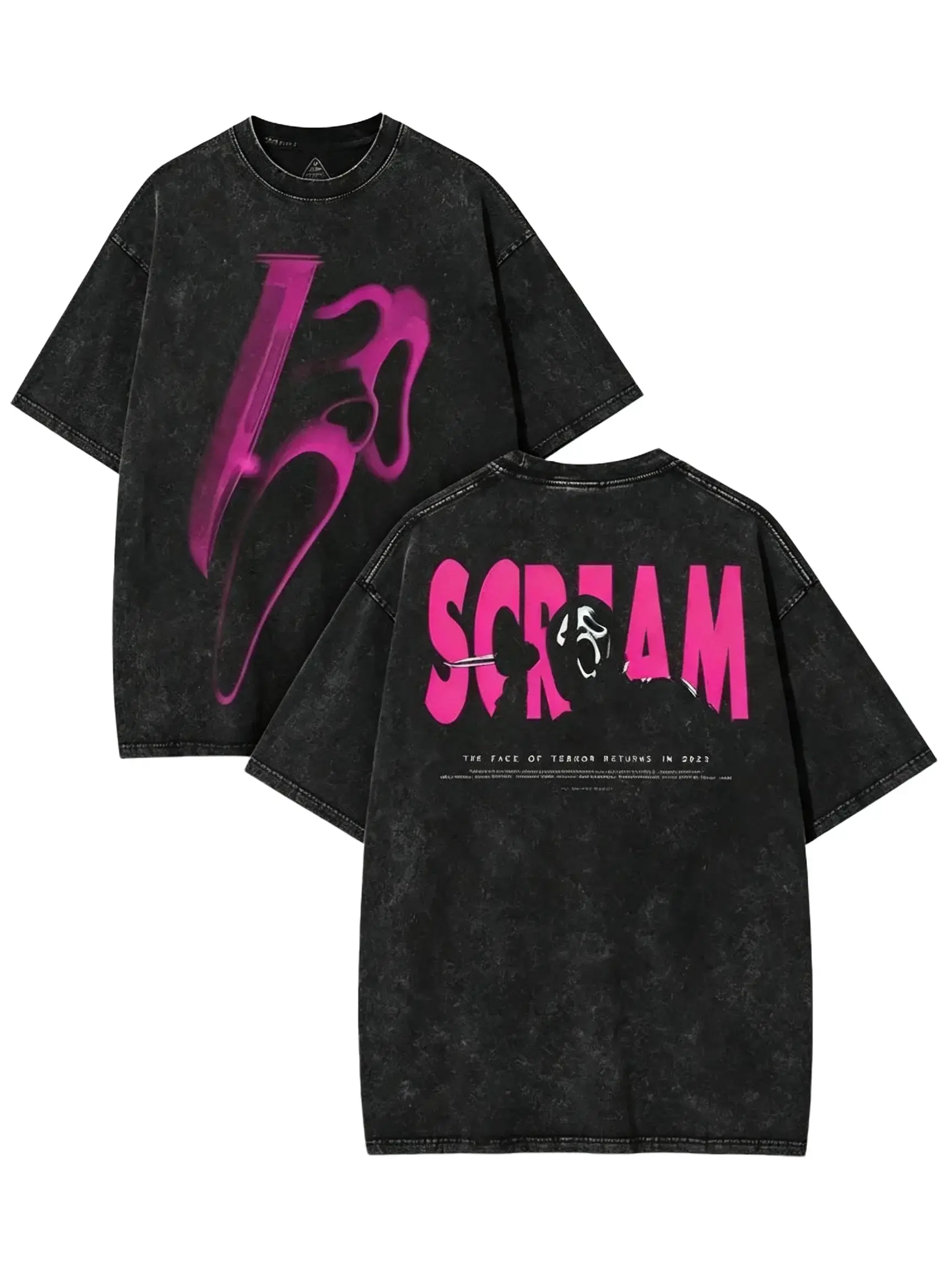 Vintage Washed Scream Graphic T Shirt Men Oversized Streetwear Tee Dark Horror Style Y2K Fashion Short Sleeve Casual Loose Fit Acid Wash Black Shirt Trendy Anime Inspired Top Summer Outfit