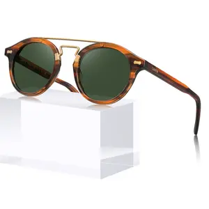 CARFIA Retro Acetate Small Face Polarized Sunglasses for Men Women Trendy Metal Double Bridge Round Sun Glasses CA3399L summerwins