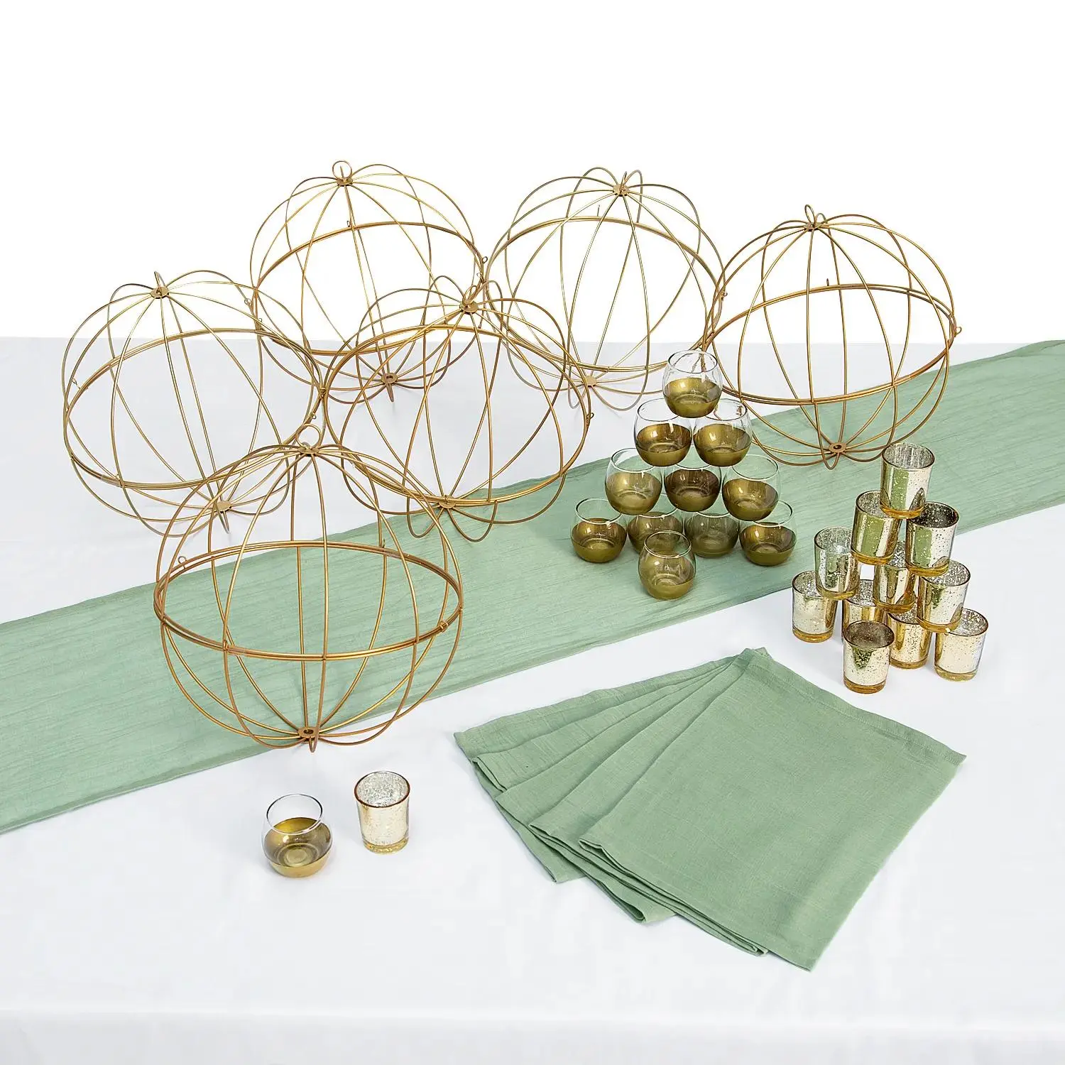 Sage Green & Gold Accent Centerpiece Kit for 6 Tables