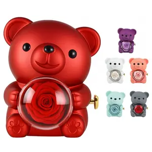 Romantic bear-shaped roses, surprise red roses in a 360-degree rotating rose box, Artificial Rose Bear, Rose Teddy Bear, perfect for Valentine's Day, Mother's Day, birthdays, anniversaries, and other special occasions. A romantic bridal gift