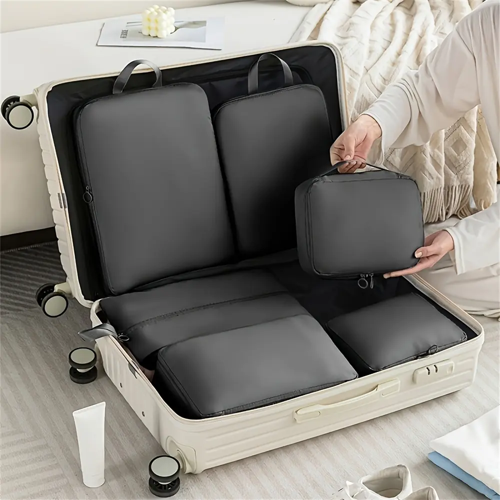 6-Piece Compression Packing Cubes Set, Durable & Easy-Clean Travel Storage Bags, Lightweight Organizer for Luggage & Clothing Organization, Travel Organiser Set, Travel Clothes Organizer, Travel Essentials Organization, Travel Packing Organizers